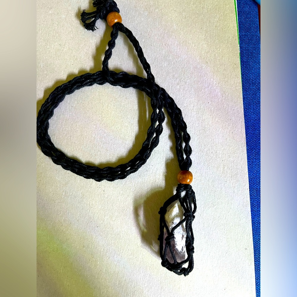 Brazilian Amethyst rough cut in adjustable rope necklace